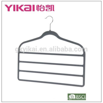 2015Flocking space saving trousers hanger with 4tiers of trousers bar